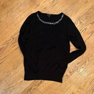 EUC Bedazzled Black Lightweight Sweater with Sparkling Neckline